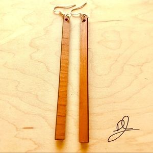 DOVAJEAN wood rectangle drop earrings long